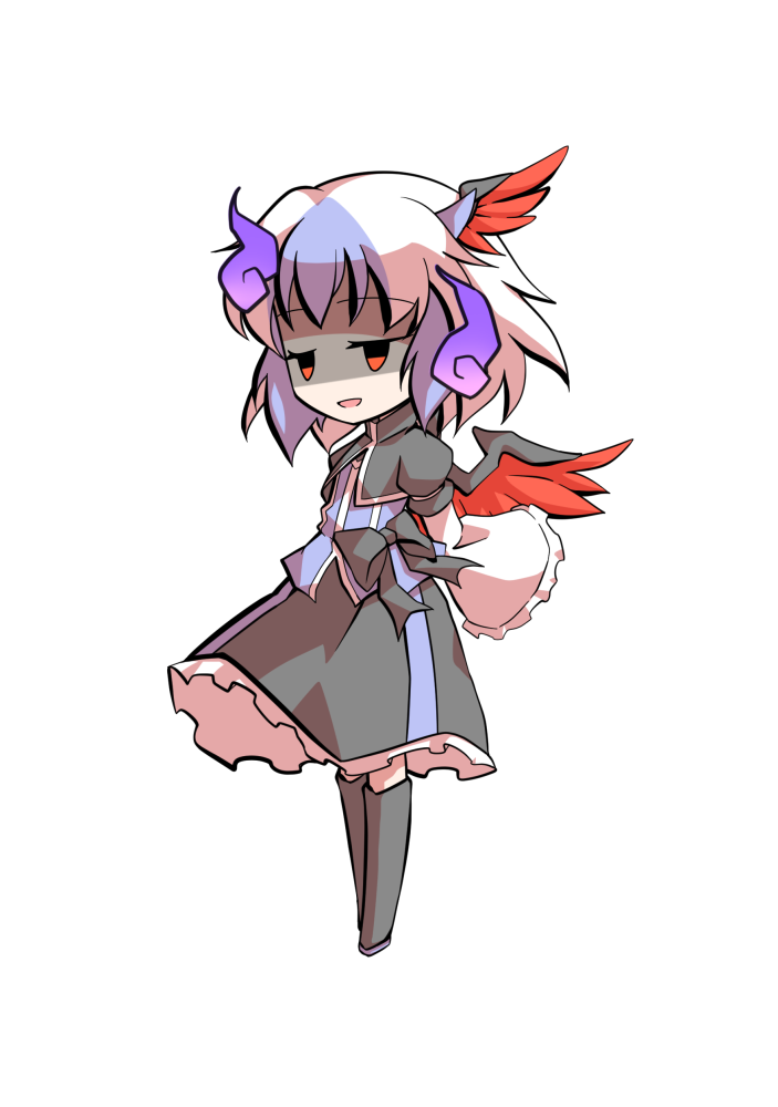 dairi, tokiko (touhou), touhou, commentary request, large variant set, variant set, 1girl, black boots, black skirt, blue hair, boots, chibi, chibi only, feathered wings, frilled skirt, frilled sleeves, frills, full body, head wings, horns, long sleeves, multicolored hair, red wings, short hair, single head wing, skirt, solo, tachi-e, transparent background, two-tone hair, white hair, wide sleeves, wings