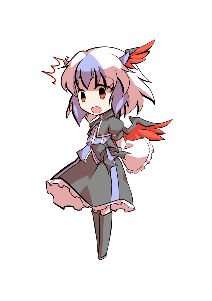 dairi, tokiko (touhou), touhou, commentary request, large variant set, variant set, 1girl, black boots, black skirt, blue hair, boots, chibi, chibi only, feathered wings, frilled skirt, frilled sleeves, frills, full body, head wings, horns, long sleeves, multicolored hair, red wings, short hair, single head wing, skirt, solo, tachi-e, transparent background, two-tone hair, white hair, wide sleeves, wings