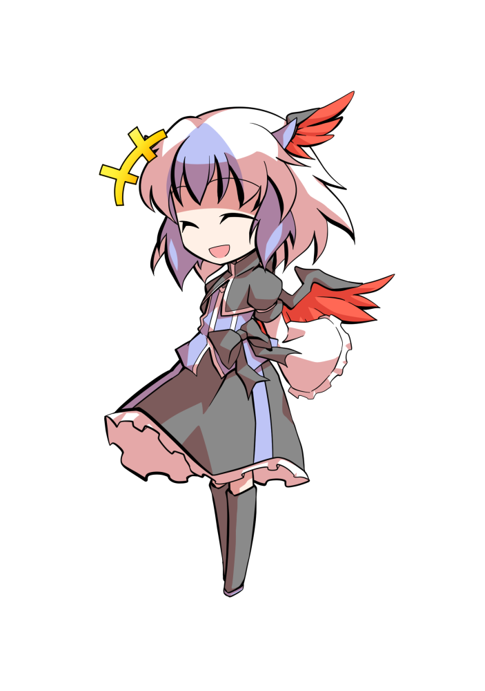 dairi, tokiko (touhou), touhou, commentary request, large variant set, variant set, 1girl, black boots, black skirt, blue hair, boots, chibi, chibi only, feathered wings, frilled skirt, frilled sleeves, frills, full body, head wings, horns, long sleeves, multicolored hair, red wings, short hair, single head wing, skirt, solo, tachi-e, transparent background, two-tone hair, white hair, wide sleeves, wings