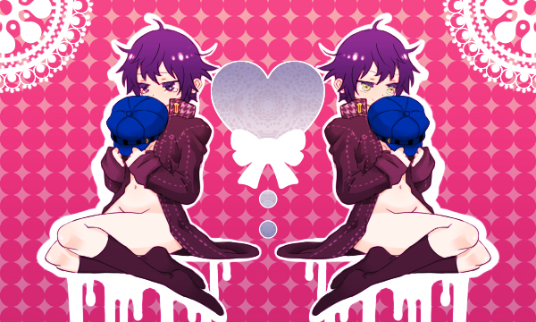 mot, shadow (persona), shadow naoto, shirogane naoto, atlus, persona, persona 4, bad id, bad pixiv id, 1girl, androgynous, blue eyes, blue hair, dark persona, dual persona, female focus, hat, newsboy cap, reverse trap, short hair, socks, solo, yellow eyes