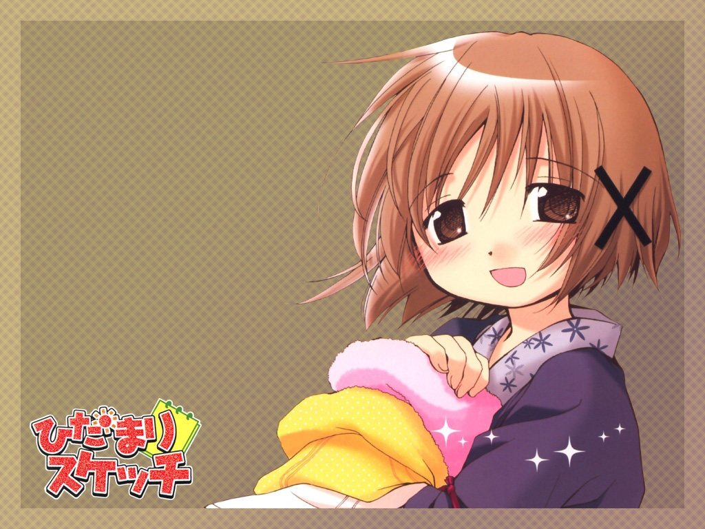 yuno (hidamari sketch), hidamari sketch, tagme, 00s, blush, smile, solo, towel