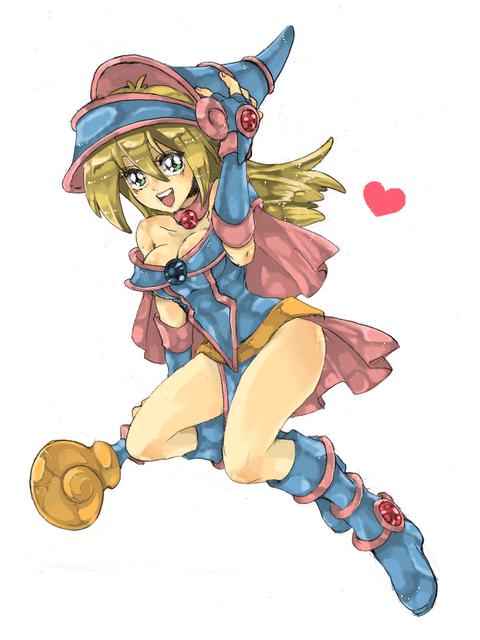 kinkan, dark magician girl, yu-gi-oh!, yu-gi-oh! duel monsters, bad id, bad pixiv id, 1girl, blonde hair, blue boots, boots, duel monster, female focus, smile, solo