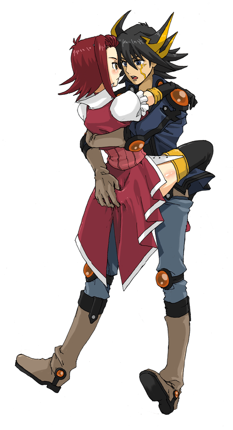 kinkan, fudo yusei, izayoi aki, yu-gi-oh!, yu-gi-oh! 5d's, ass grab, bad id, bad pixiv id, 00s, 1boy, 1girl, ass, boots, couple, hetero, holding, multicolored hair, pink hair, streaked hair, yuusei fudou