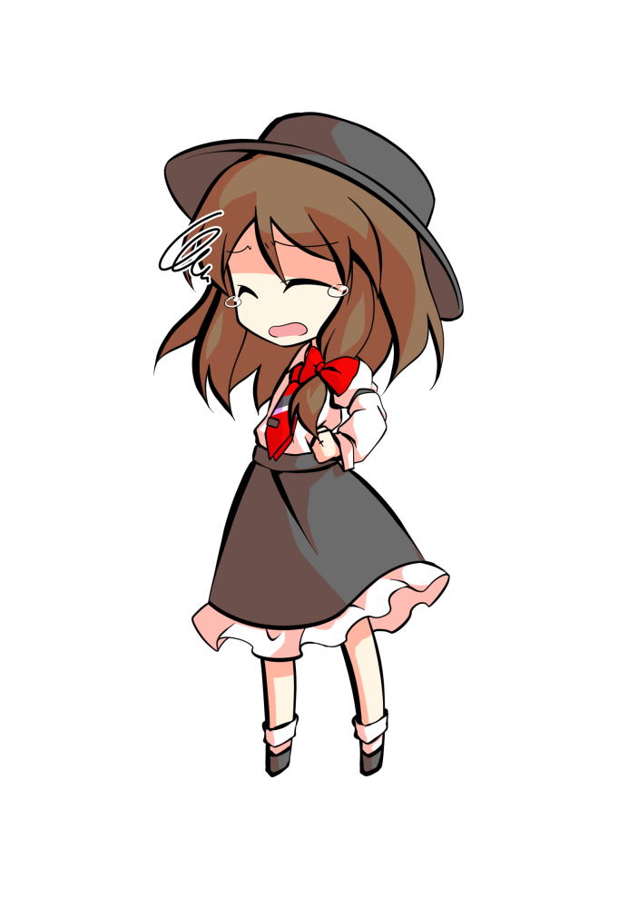 dairi, usami renko, touhou, commentary request, large variant set, variant set, 1girl, black hat, black shoes, black skirt, bow, brown hair, chibi, chibi only, frilled skirt, frills, full body, hair bow, hat, legs apart, long hair, medium hair, necktie, red bow, red necktie, shirt, shoes, skirt, socks, solo, tachi-e, transparent background, white shirt, white socks