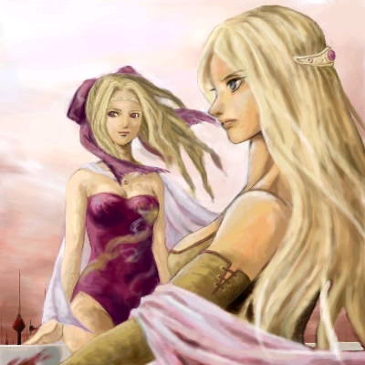 celes chere, tina branford, final fantasy, final fantasy vi, bad id, bad pixiv id, lowres, 1990s (style), amano yoshitaka design, blonde hair, bow, circlet, green eyes, hair bow, hat, leotard, long hair, red eyes, retro artstyle, smile