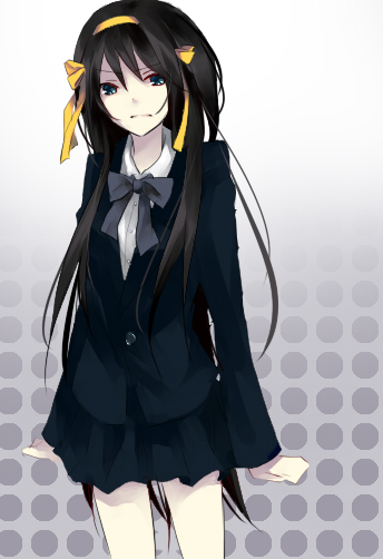 hakoda eko, suzumiya haruhi, suzumiya haruhi no shoushitsu, suzumiya haruhi no yuuutsu, bad id, bad pixiv id, 00s, 10s, alternate costume, alternate hairstyle, blazer, frown, hairband, headband, jacket, kouyouen academy school uniform, long hair, official alternate hair length, official alternate hairstyle, ribbon, school uniform, skirt, solo, very long hair