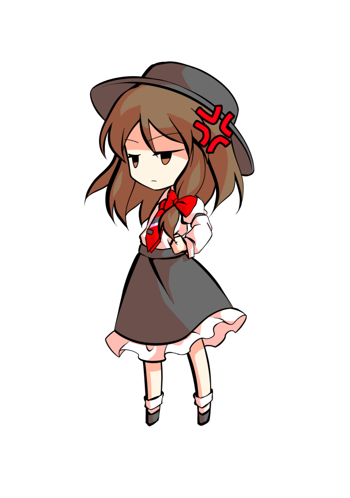 dairi, usami renko, touhou, commentary request, large variant set, variant set, 1girl, black hat, black shoes, black skirt, bow, brown hair, chibi, chibi only, frilled skirt, frills, full body, hair bow, hat, legs apart, long hair, medium hair, necktie, red bow, red necktie, shirt, shoes, skirt, socks, solo, tachi-e, transparent background, white shirt, white socks