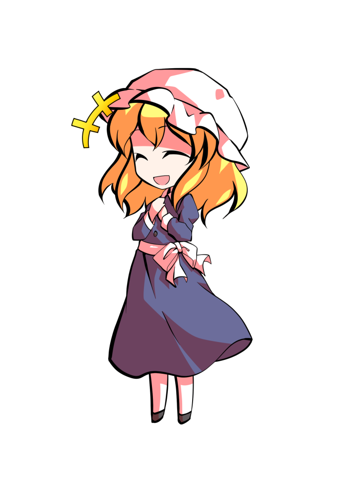 dairi, maribel hearn, touhou, commentary request, large variant set, variant set, 1girl, black shoes, blonde hair, buttons, chibi, chibi only, collared dress, dress, full body, hair between eyes, hat, mob cap, purple dress, ribbon, shoes, solo, tachi-e, transparent background, white hat, white ribbon