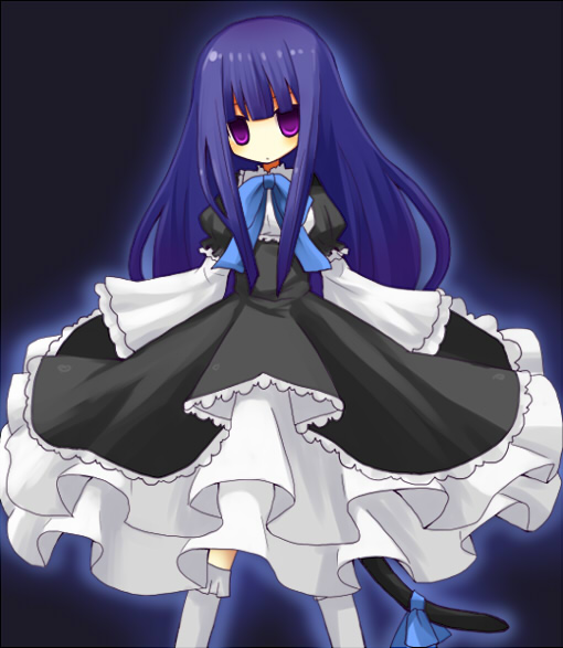 yuzuki (yuduame), frederica bernkastel, umineko no naku koro ni, 00s, 1girl, blue hair, female focus, goth fashion, long hair, long skirt, purple eyes, skirt, solo, tail