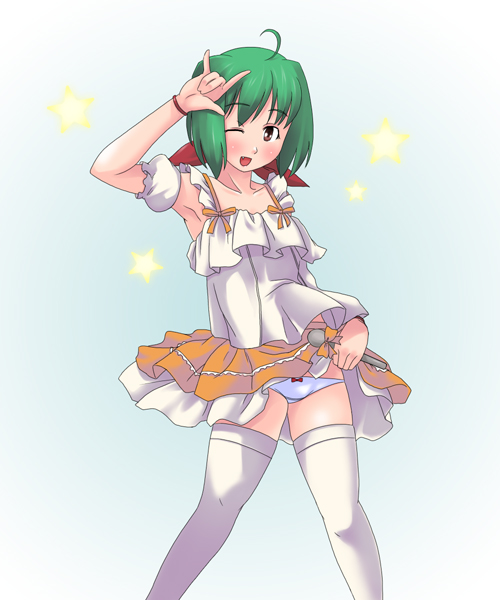 toshifumi, ranka lee, macross, macross frontier, 00s, panties, seikan hikou, solo, thighhighs, underwear