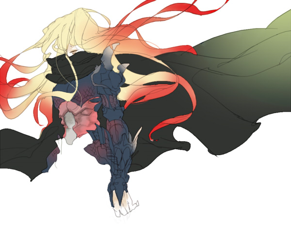 mimic (artist), suimin, cain highwind, dragoon (final fantasy), final fantasy, final fantasy iv, final fantasy iv: the after years, 1990s (style), 1boy, armor, blonde hair, cape, dragoon, long hair, male focus, open mouth, red hair, solo, white background