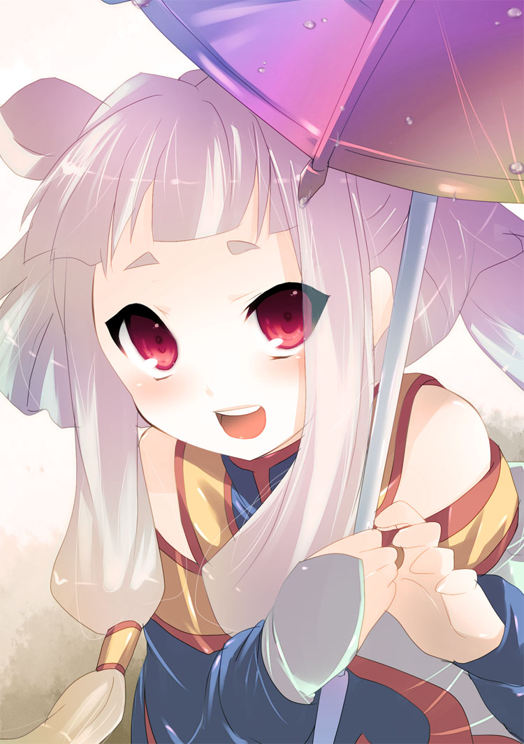 kurohara yuu, tianzi, code geass, 00s, albino, long hair, open mouth, red eyes, solo, twintails, umbrella, very long hair, white hair