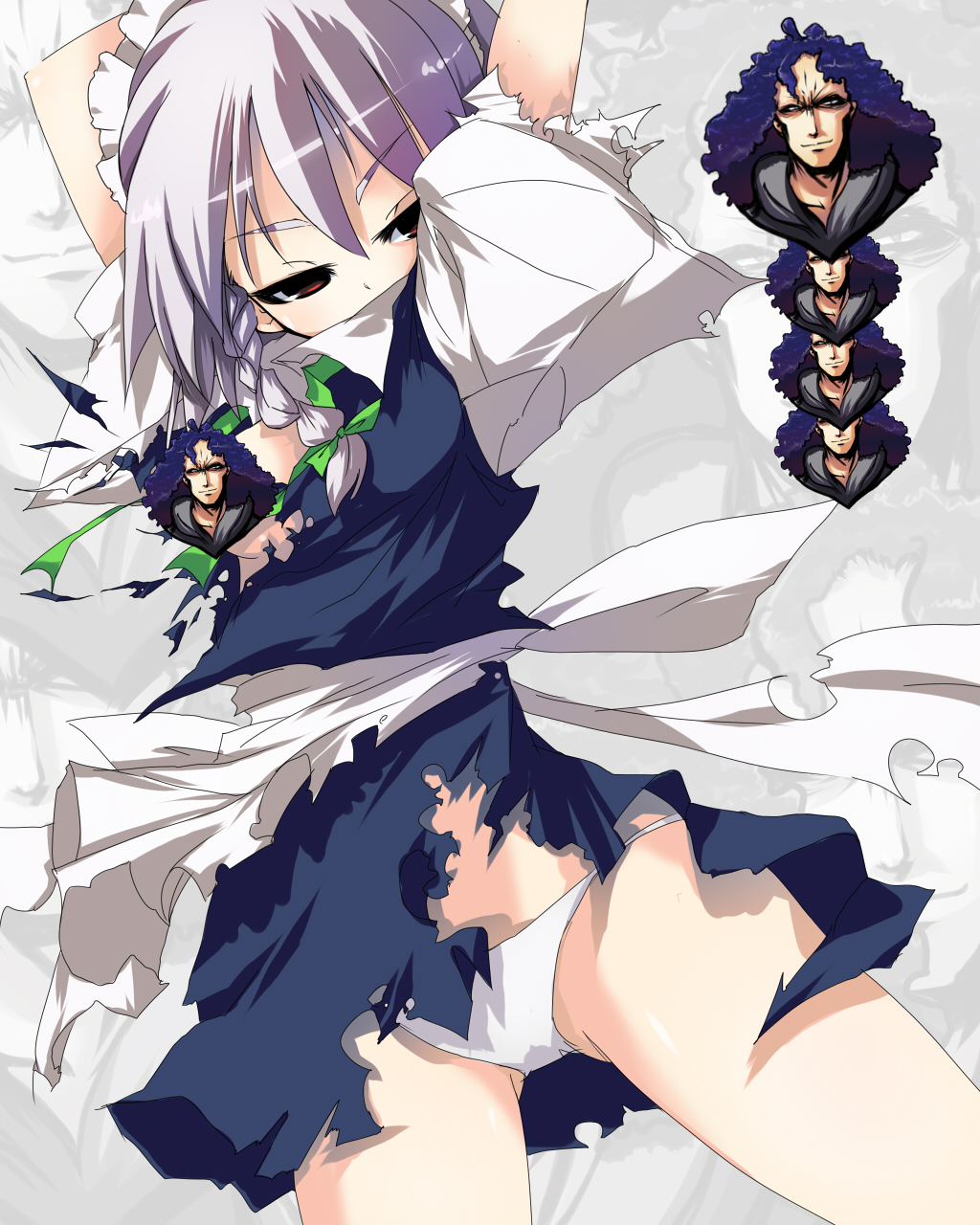 inagata, izayoi sakuya, touhou, bad id, bad pixiv id, highres, 1girl, censored, dress, female focus, maid, panties, solo, underwear