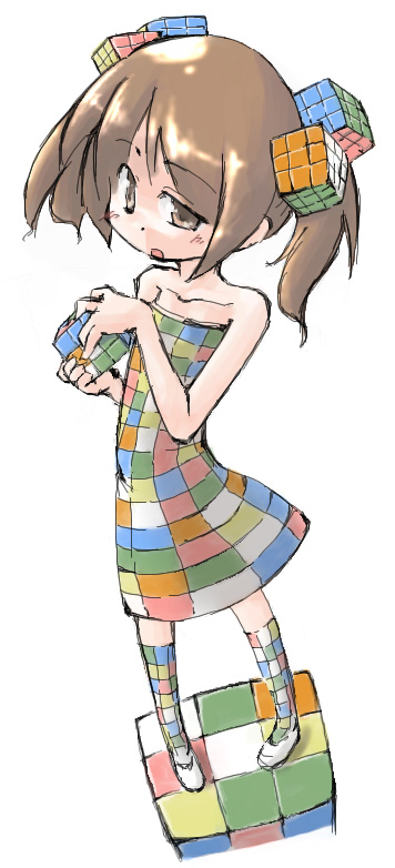 arnest, original, tagme, brown eyes, brown hair, personification, rubik's cube, shoes, solo, white shoes