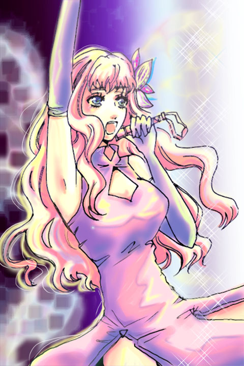 miyabi h46, sheryl nome, macross, macross frontier, 00s, 1girl, blonde hair, female focus, long hair, microphone, solo