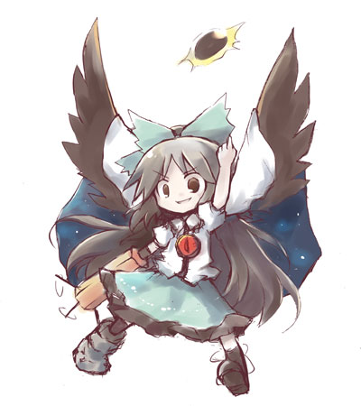 dorua (dollar), reiuji utsuho, touhou, lowres, 1girl, arm cannon, chibi, female focus, solo, weapon