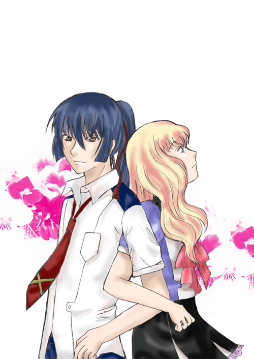 saotome alto, sheryl nome, macross, macross frontier, 00s, 1boy, 1girl, blonde hair, blue hair, couple, hetero, long hair