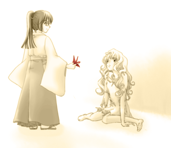 saotome alto, sheryl nome, macross, macross frontier, 00s, 1boy, 1girl, barefoot, long hair, monochrome, spot color, yellow theme