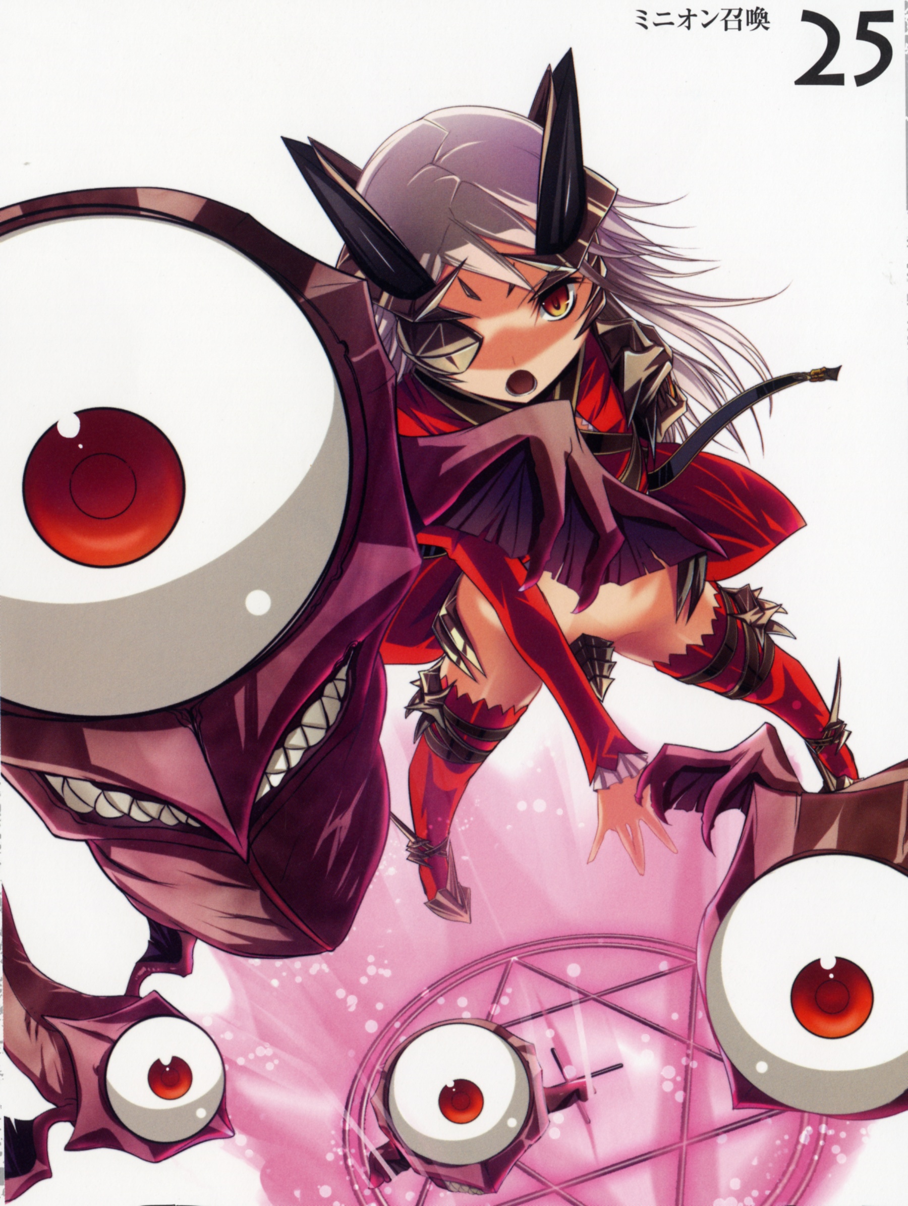 kantaka, aldra (queen's blade), queen aldra, queen's blade, silver hair, highres, 00s, eyepatch, long hair, monster, solo, thighhighs, yellow eyes
