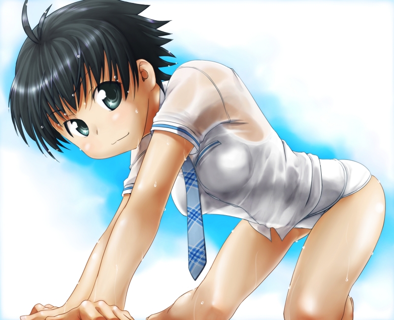 ttomm, kikuchi makoto, idolmaster, idolmaster (classic), 00s, see-through clothes, swimsuit, swimsuit under clothes, wet