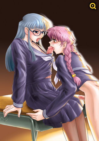 behind moon, dulce report, lowres, bulge, fellatio, futa with futa, futanari, oral, pantyhose