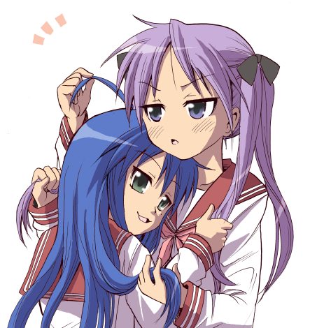 maitake (kinokonabe hinanjo), hiiragi kagami, izumi konata, lucky star, lowres, 00s, 2girls, mole, mole under eye, multiple girls, school uniform, serafuku