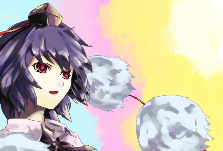 shibasaki shouji, shameimaru aya, touhou, looking away, bad id, bad pixiv id, 1girl, black hair, expressionless, female focus, hat, looking afar, open mouth, ribbon, short hair, solo