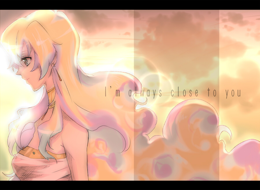 deirn, kiui, nia teppelin, tengen toppa gurren lagann, bad id, bad pixiv id, 00s, blonde hair, cloud, letterboxed, long hair, solo