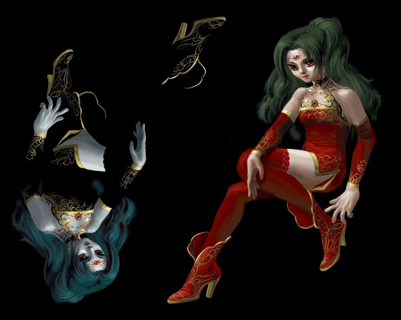 tina branford, final fantasy, final fantasy vi, 1990s (style), 2girls, boots, high heel boots, high heels, multiple girls, ponytail, retro artstyle