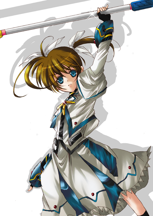 hina sasaki, raising heart, takamachi nanoha, takamachi nanoha (movie 1st mode), lyrical nanoha, mahou shoujo lyrical nanoha, mahou shoujo lyrical nanoha movie, mahou shoujo lyrical nanoha the movie 1st, 10s, 1girl, blue eyes, brown hair, female focus, solo, twintails