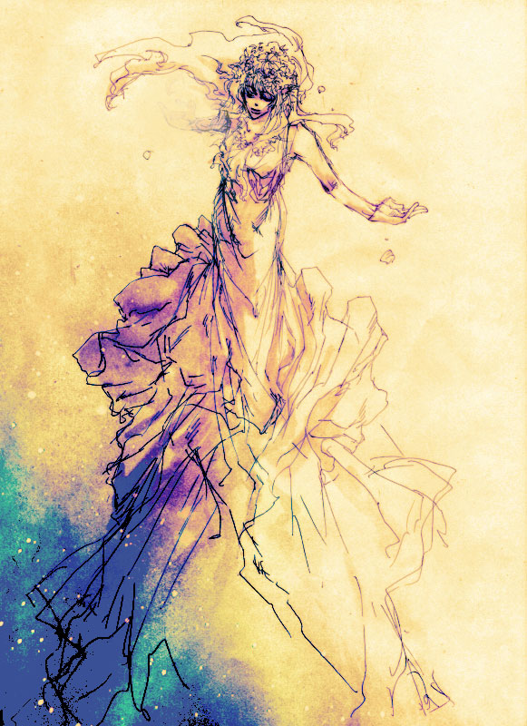 yamatsuki sou, sheryl nome, macross, macross frontier, 00s, 1girl, dancing, dress, female focus, flower, long hair, petals, solo