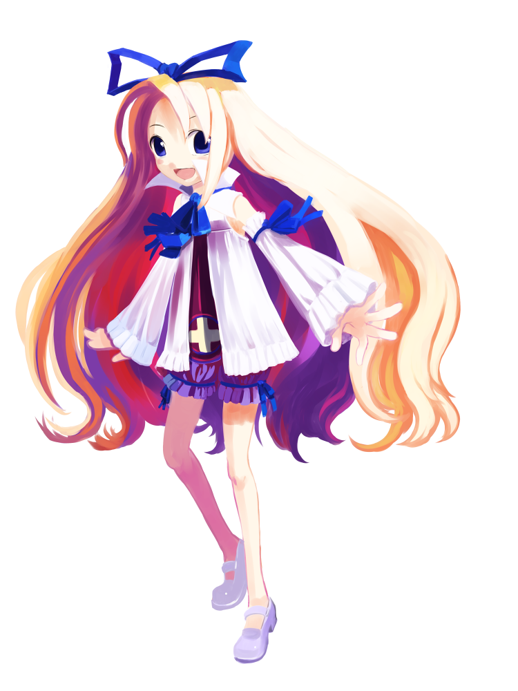 kansou samehada, flonne, disgaea, bad id, bad pixiv id, blonde hair, bloomers, blue eyes, hair ribbon, long hair, ribbon, solo, underwear, white bloomers