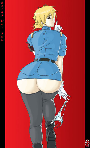 seras victoria, hellsing, lowres, ass, bottomless, g-string, huge ass, panties, panties around leg, thighhighs, thong, underwear