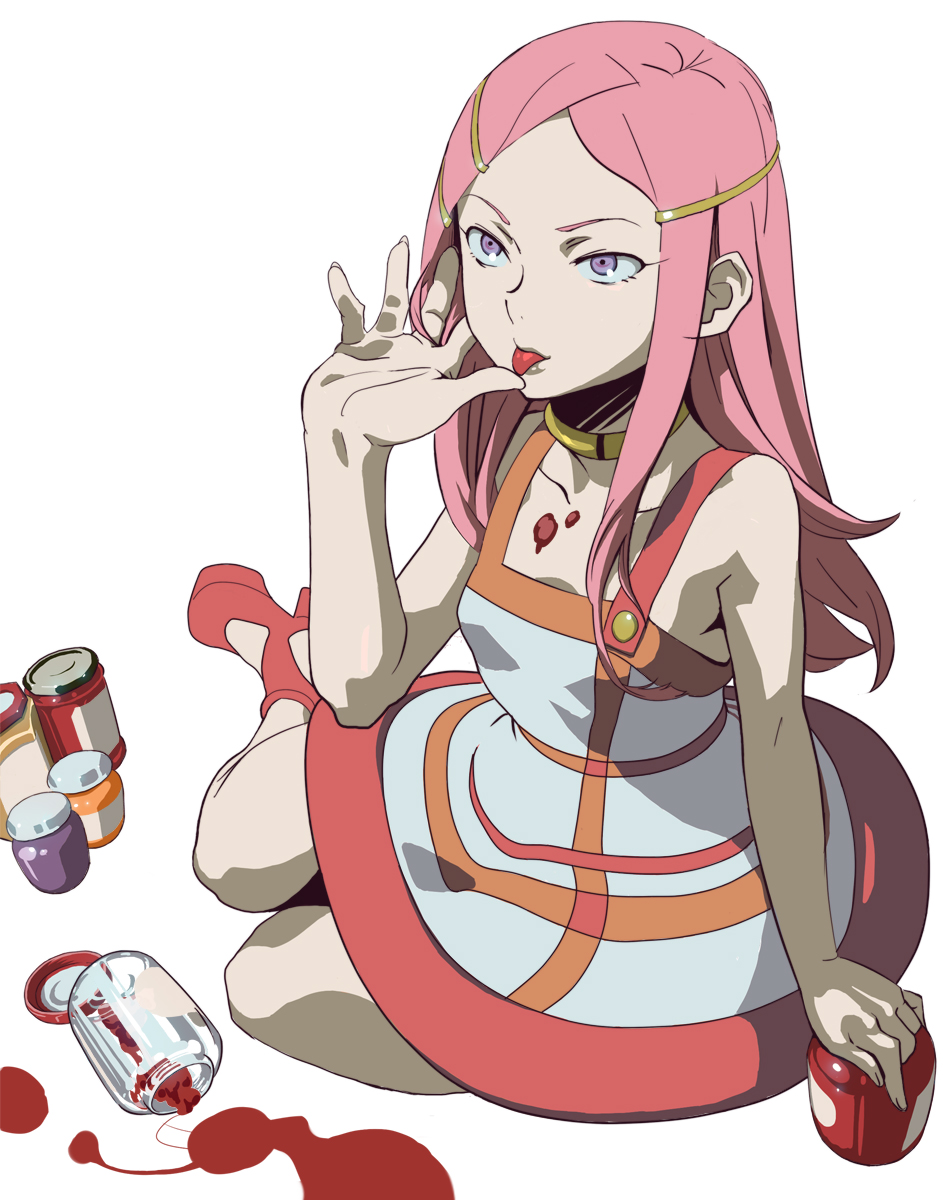 baro, anemone (eureka seven), eureka seven, eureka seven (series), bad id, bad pixiv id, highres, 00s, 1girl, choker, dress, female focus, jam, long hair, pink hair, purple eyes, solo, tongue
