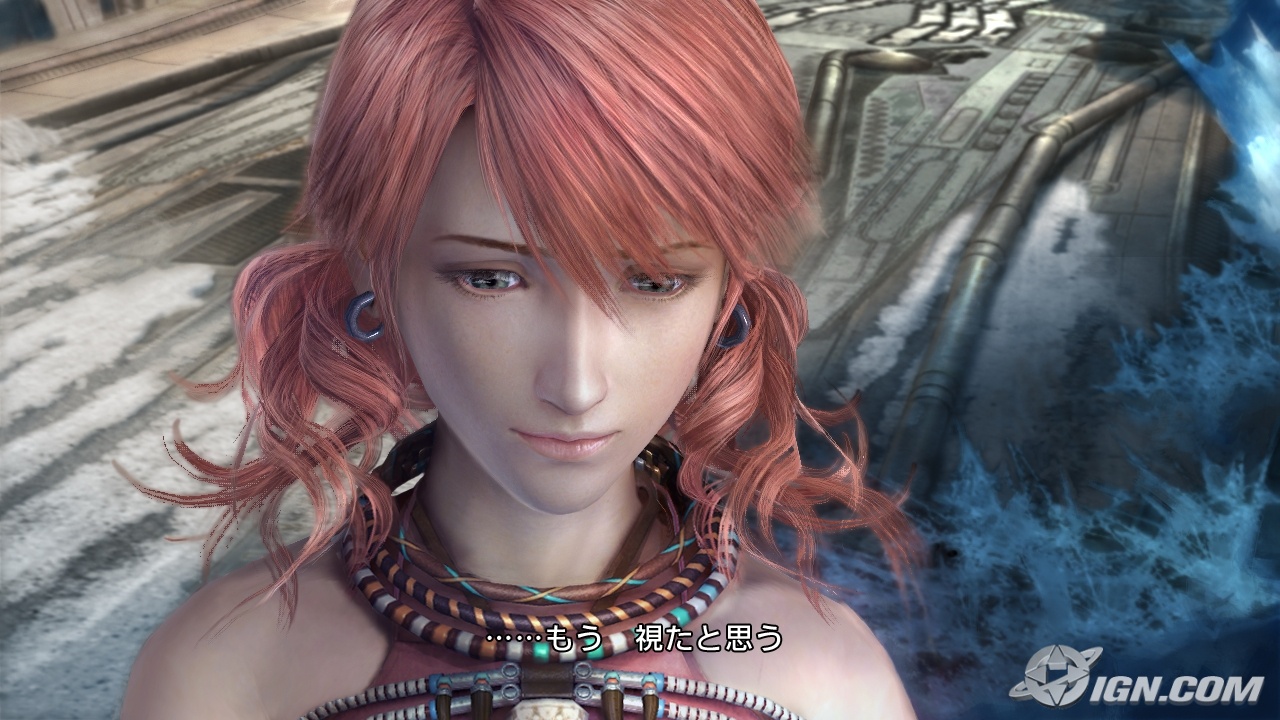 oerba dia vanille, final fantasy, final fantasy xiii, screencap, 10s, 1girl, 3d, conscious, earrings, female focus, green eyes, jewelry, red hair, solo, twintails