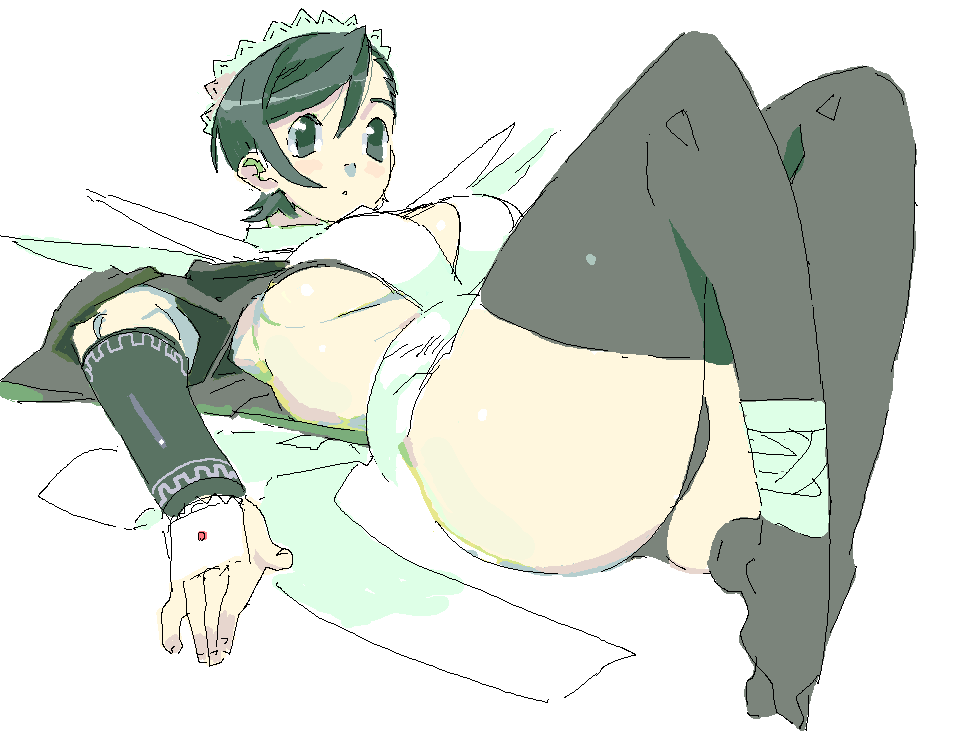 meisamu, iroha (samurai spirits), samurai spirits, bad id, bad pixiv id, 1girl, black hair, female focus, oekaki, short hair, solo, thighhighs