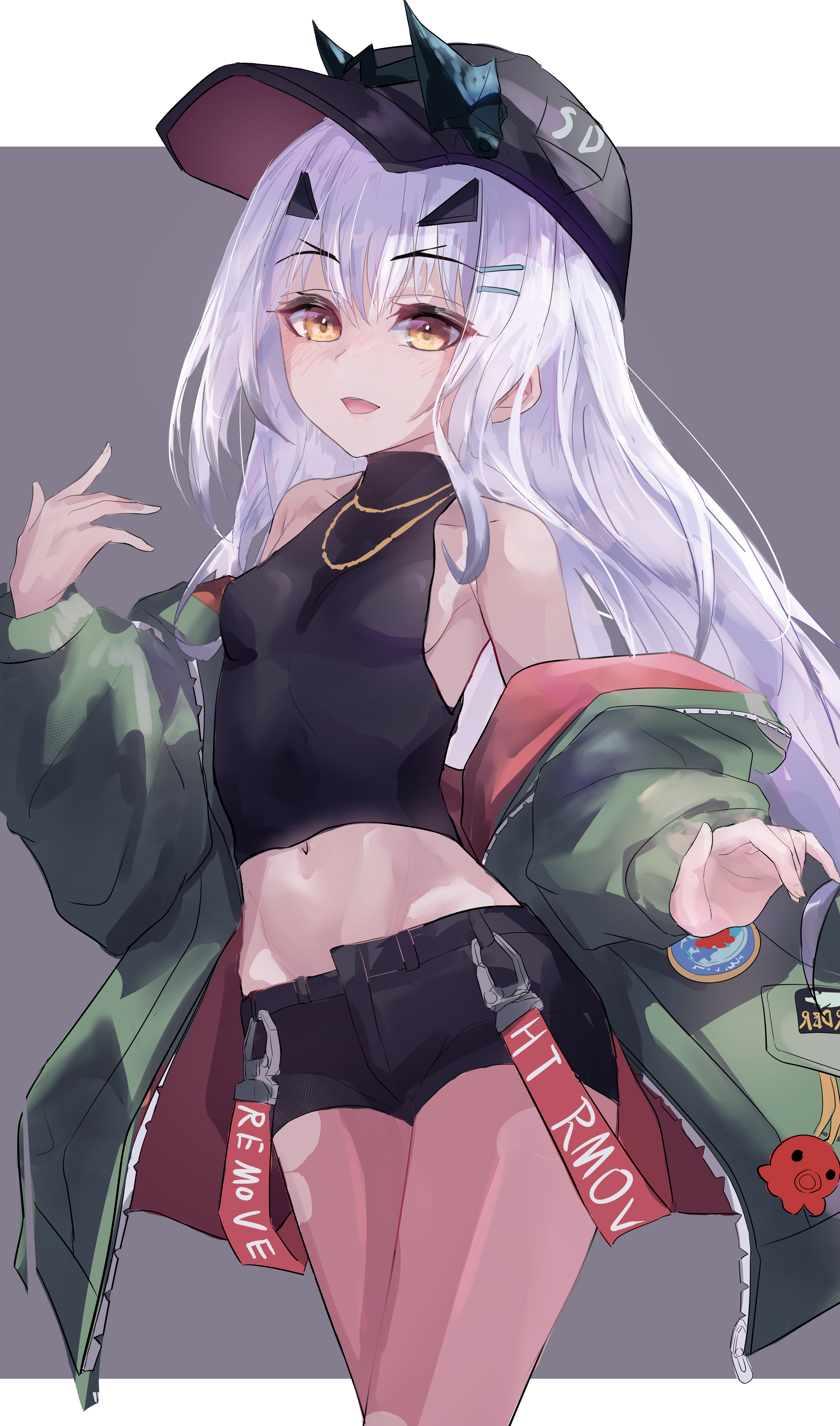 melusine (fate), fate/grand order, fate (series), absurdres, highres, 1girl, bare shoulders, breasts, long hair, long sleeves, looking at viewer, melusine (over the same sky) (fate), navel, open mouth, sidelocks, small breasts, smile, solo, white hair, yellow eyes, zasyuu 11