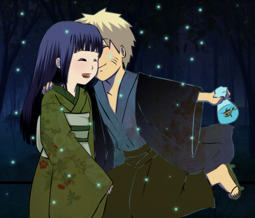 gabzillaz, hyuuga hinata, uzumaki naruto, naruto, bag, bagged fish, couple, festival, fish, happy, japanese clothes, kimono, milestone celebration, smile, tabi