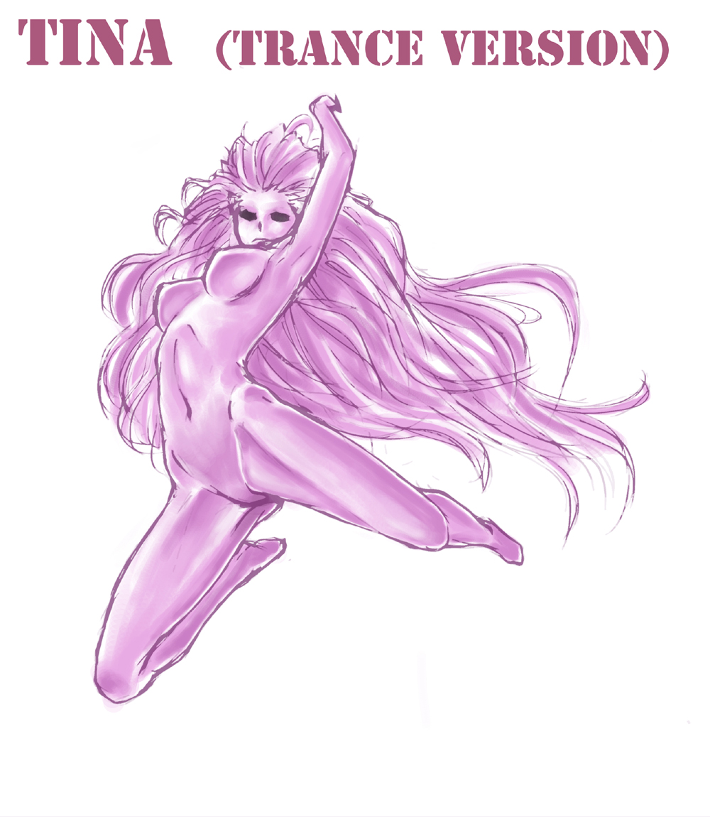 tina branford, trance terra branford, final fantasy, final fantasy vi, 1990s (style), 1girl, character name, colored skin, female focus, full body, long hair, monochrome, monster girl, navel, nude, purple hair, purple skin, retro artstyle, simple background, solo, very long hair
