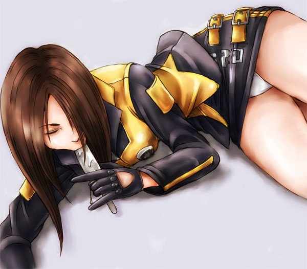 minakaya, reimon marika, super sentai, tokusou sentai dekaranger, uniform, bad id, bad pixiv id, 1girl, :>=, animification, brown hair, clothes writing, eating, fellatio, female focus, floor, food, gloves, oral, panties, pantyshot, pencil skirt, popsicle, sexually suggestive, simulated fellatio, skirt, solo, tokusatsu, underwear