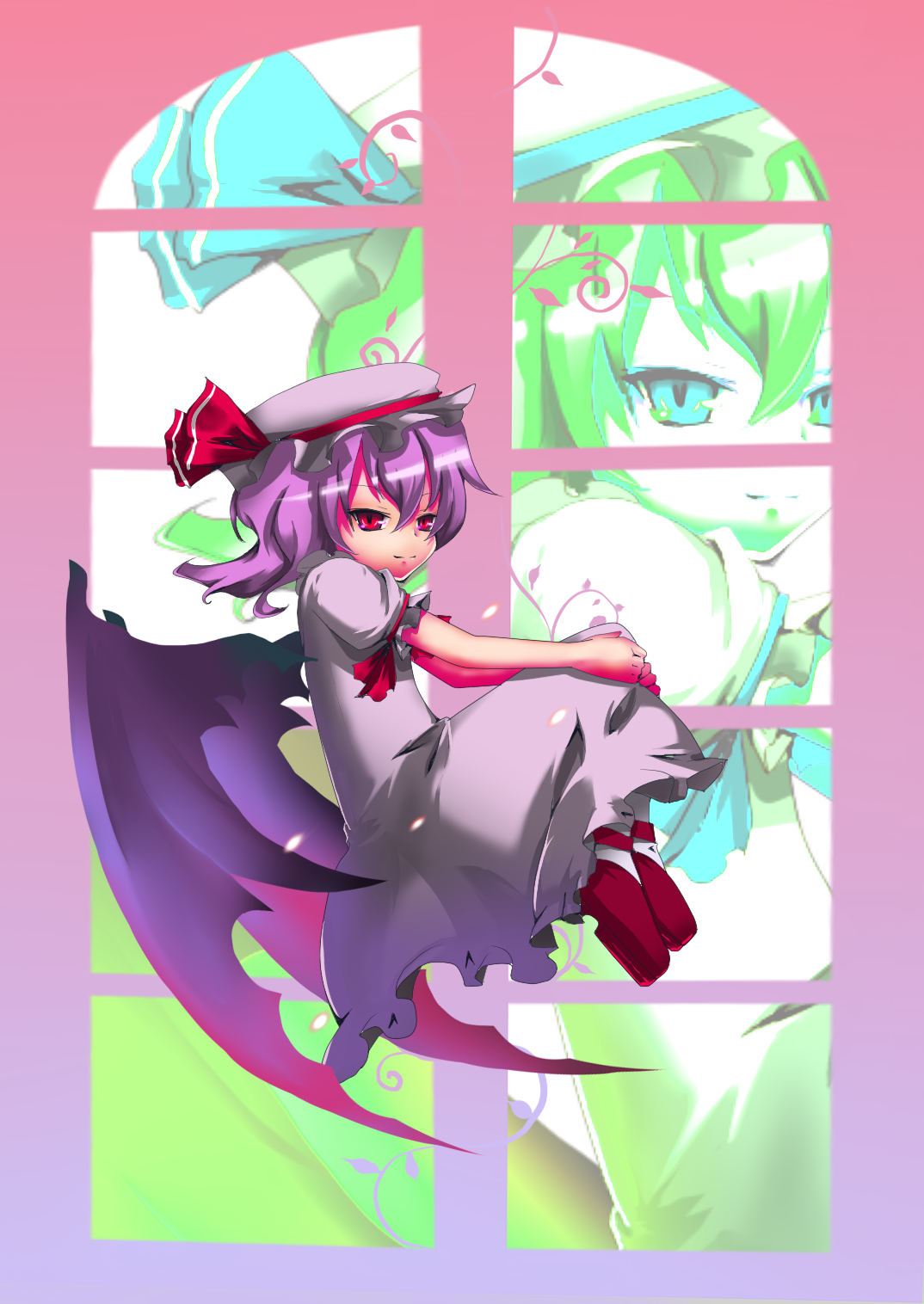 dari (8743), dari (pixiv), remilia scarlet, touhou, bad id, bad pixiv id, highres, 1girl, blue hair, female focus, hat, ribbon, short hair, solo, wings