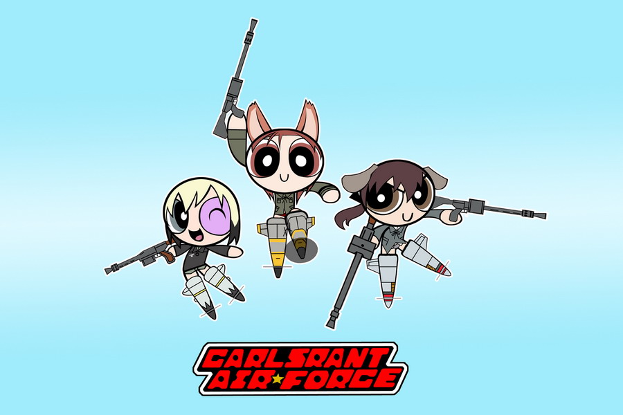 erica hartmann, gertrud barkhorn, minna-dietlinde wilcke, powerpuff girls, strike witches, world witches series, 00s, crossover, striker unit