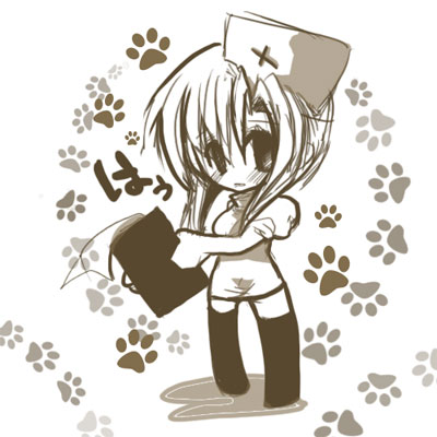 ryuuguu rena, takano miyo, higurashi no naku koro ni, lowres, 00s, 1girl, blush, brown theme, female focus, long hair, monochrome, nurse, solo, thighhighs