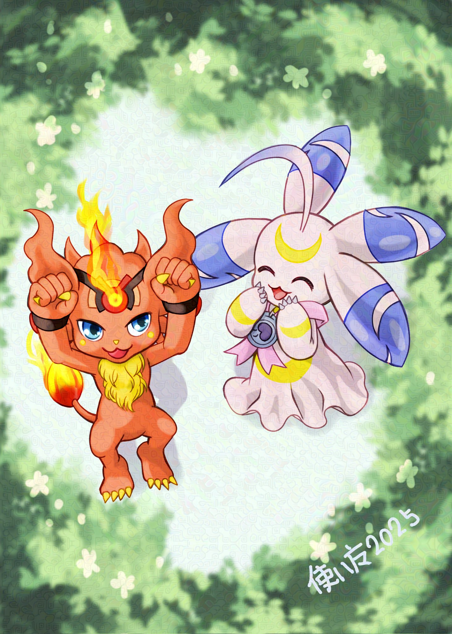 tsukaima (vfcou), coronamon, lunamon, digimon, digimon story: time stranger, highres, tagme