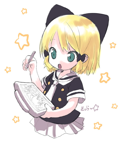 kiira, original, tagme, blonde hair, child, solo, star (symbol)