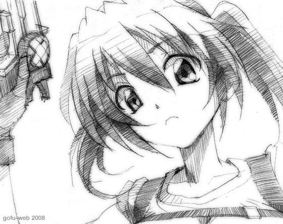 gofu, cross mirage, teana lanster, lyrical nanoha, mahou shoujo lyrical nanoha, mahou shoujo lyrical nanoha strikers, traditional media, 00s, greyscale, monochrome, sketch, solo