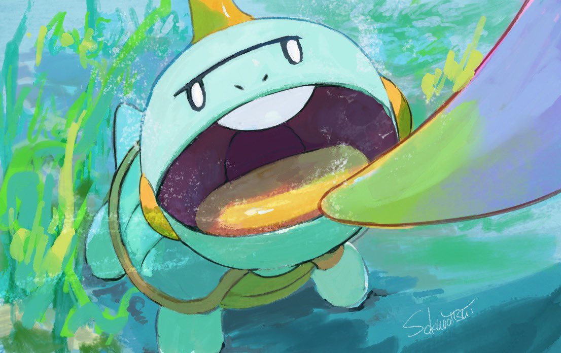 sakuraiisui, chewtle, galarian slowpoke, nintendo, pokemon, animal focus, galarian form, gen 8 pokemon, no humans, nostrils, open mouth, pokemon (creature), pokemon focus, tail, teeth, tongue, turtle, upper teeth only