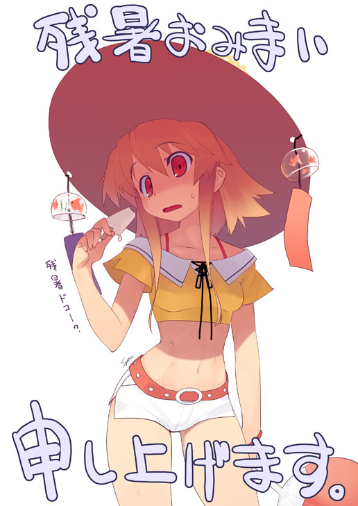 sumaki shungo, original, tagme, food, hat, midriff, popsicle, solo