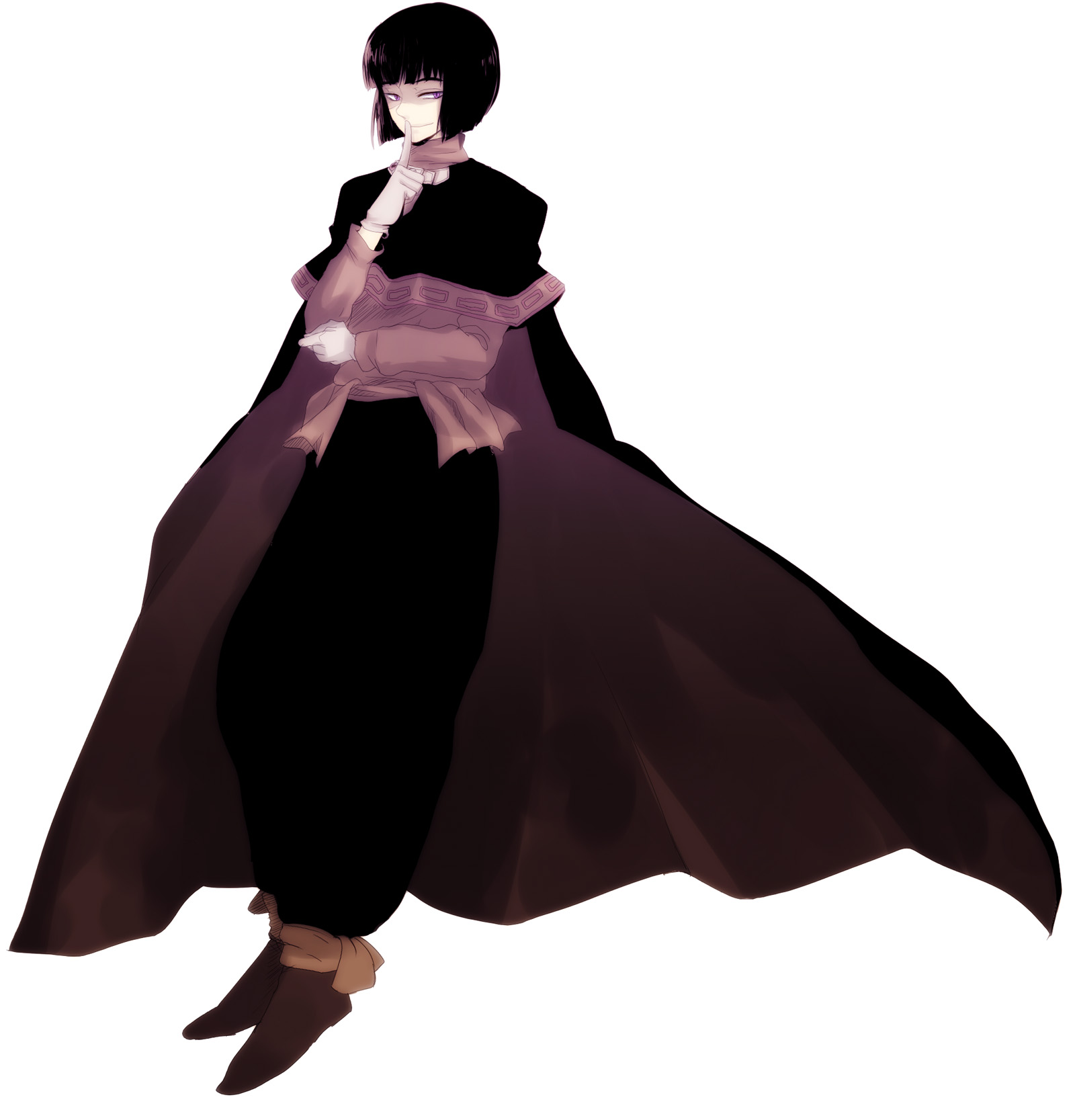 akieru nomaki, xelloss, slayers, highres, 1boy, black hair, cloak, male focus, purple eyes, short hair, solo, unusually open eyes