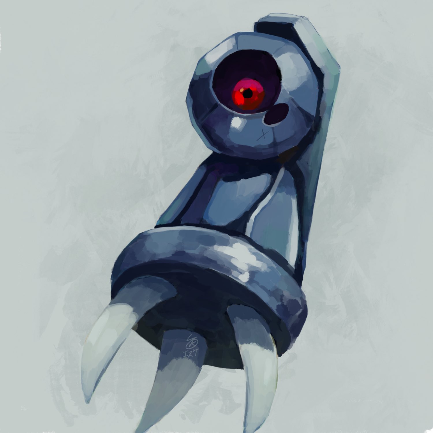 esuke coil, beldum, nintendo, pokemon, highres, black sclera, claws, colored sclera, full body, gen 3 pokemon, no humans, one-eyed, pokemon (creature), pokemon focus, red eyes, simple background, solo